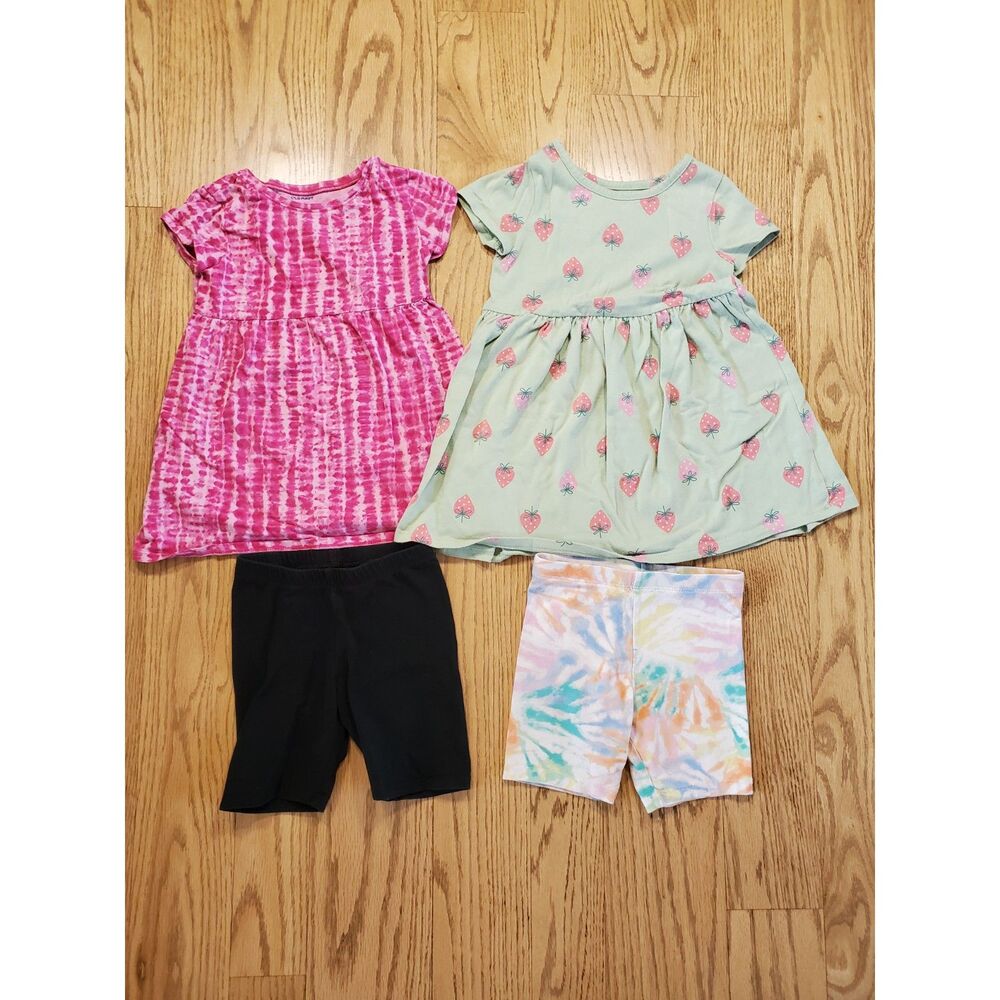 Lot of 4 4T Old Navy, Cat & Jack 2 Dresses and 2 Shorts VGUC and GUC Tie-Dye